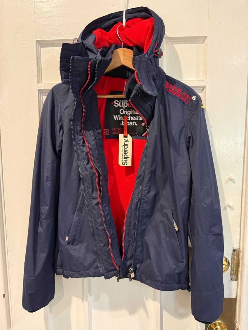 Superdry Navy Hooded Ski Jacket with Red Lining